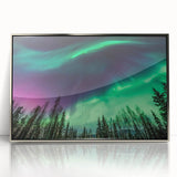 Mid-century modernist art depicting a serene Alaskan landscape in muted earth tones on a framed acrylic print.