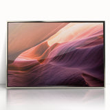 Mid-century modernist art depicting Arizona's Antelope Canyon in muted earth tones on a framed acrylic print.