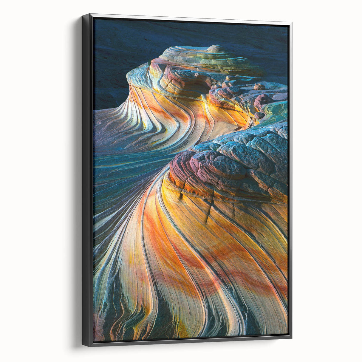 Black and white framed canvas of Arizona's Coyote Buttes, ideal for bedroom landscape art.