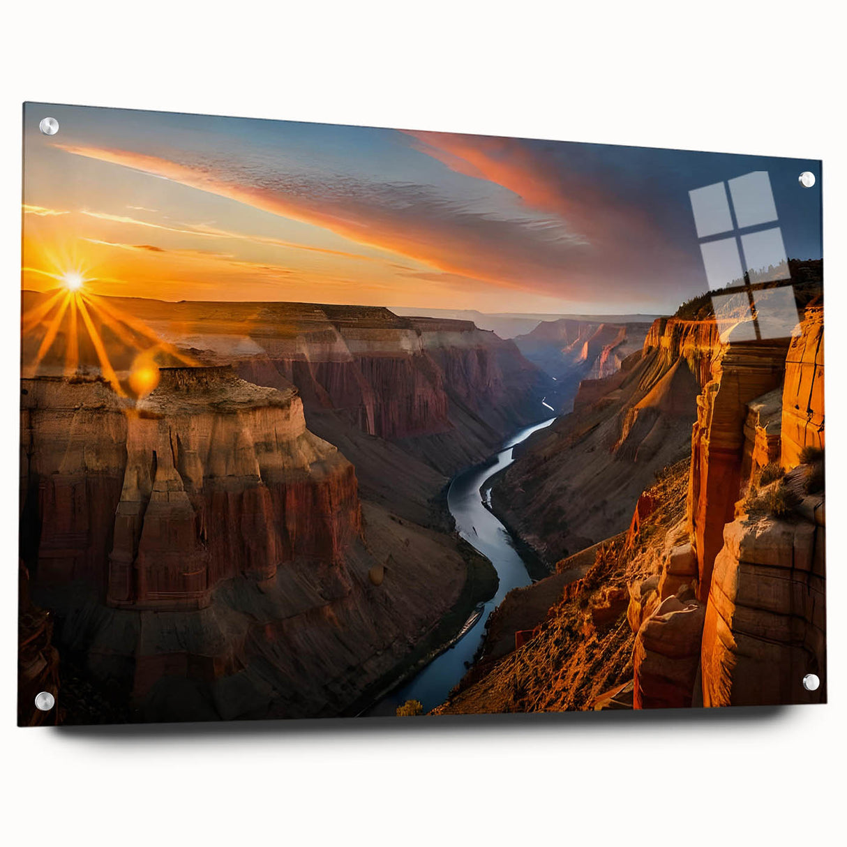 Acrylic print of the Grand Canyon in natural earth tones, suitable for bedroom or dining room decor.