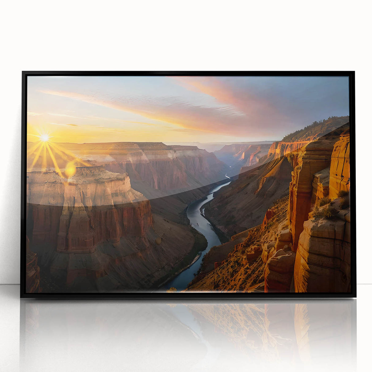Large abstract wall art depicting the Grand Canyon in muted earth tones on a framed acrylic.