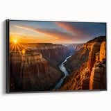 Black and white framed canvas of the Grand Canyon, ideal for bedroom wall art in a vintage poster style.