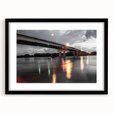 Extra large abstract art print of colorful, textured scenery of Arkansas, framed in black, ideal for living room decor.