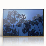 Acrylic print of Beverly Hills scenery in mid-century modernist style with gold frame, suitable for modern art wall decor.