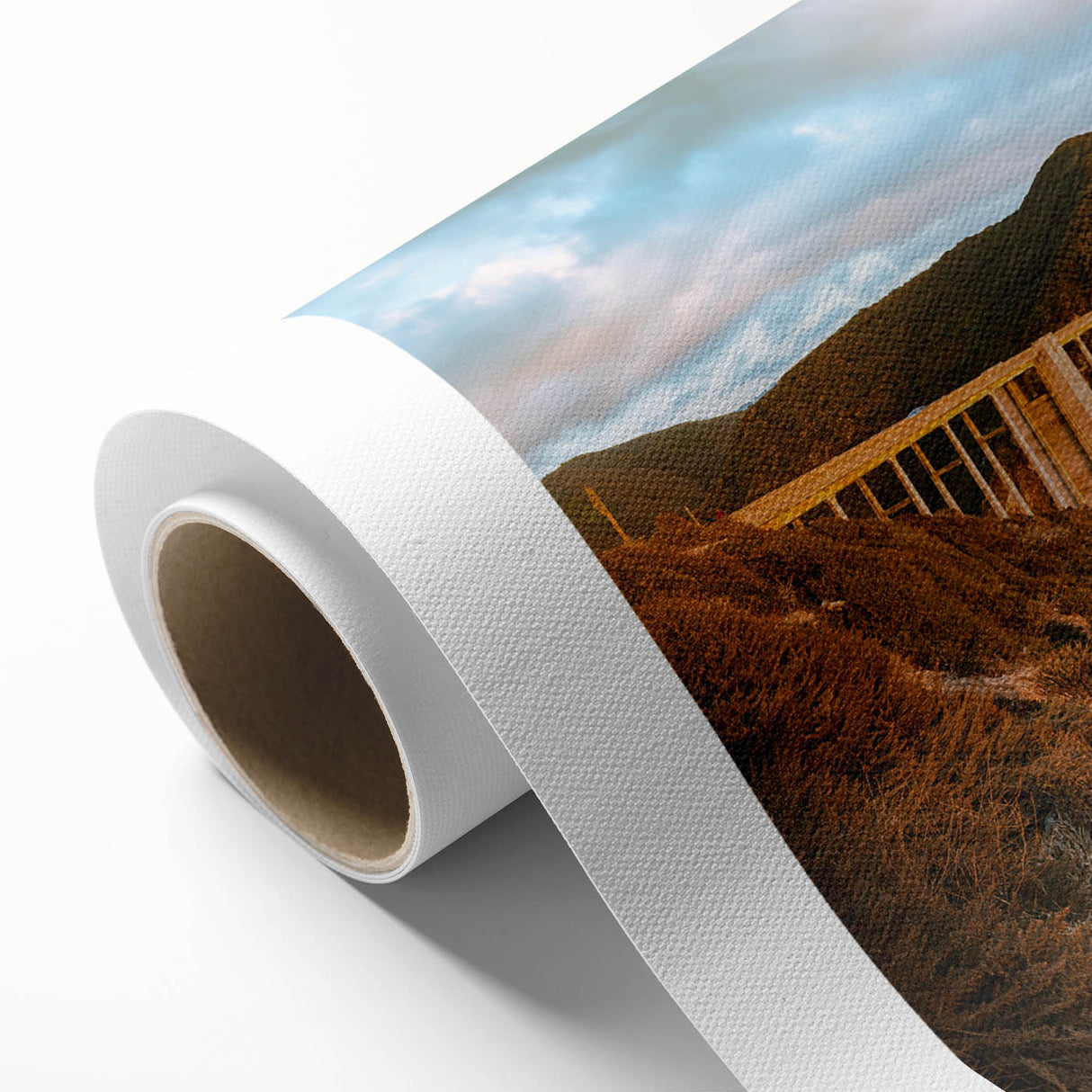 Art deco poster of California's Big Sur in pastel blue and green shades on rolled canvas, ideal for nursery wall art.