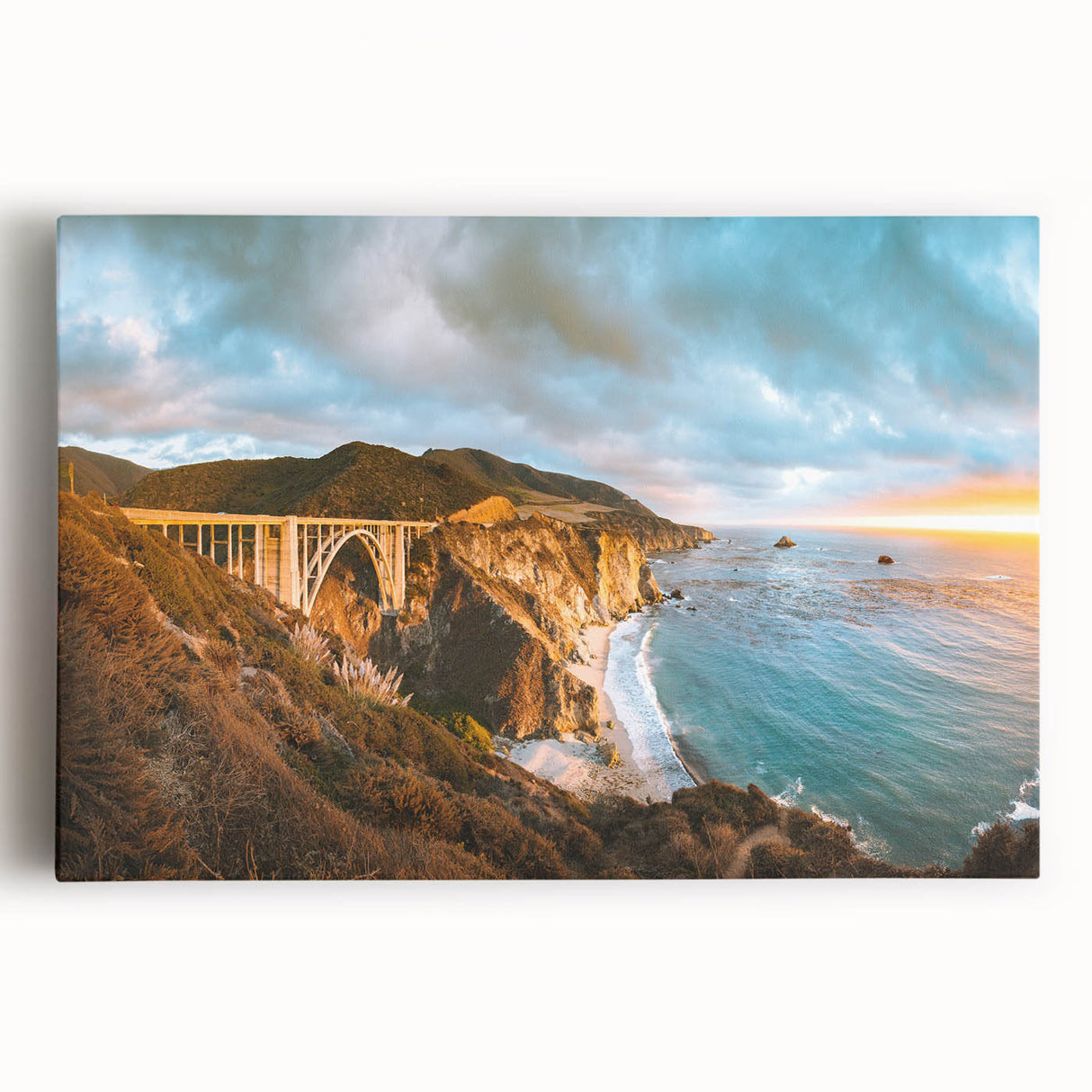Black and white photo of Big Sur on stretched canvas, ideal for kitchen wall art.