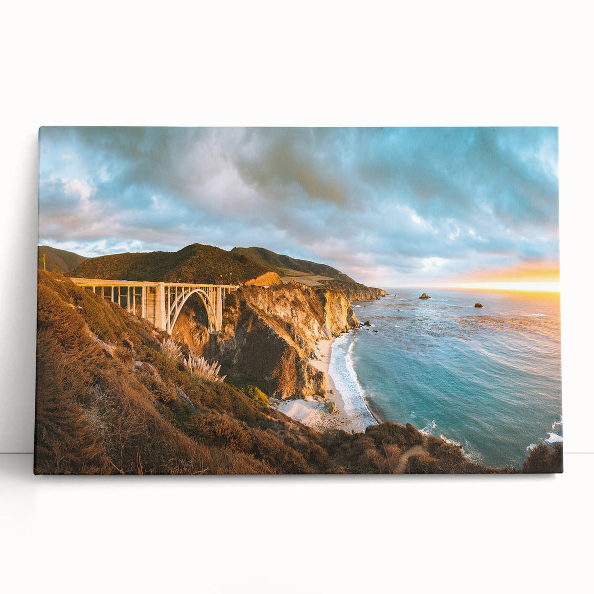 Black and white stretched canvas of Big Sur coastline, ideal for kitchen wall art or bedroom ambiance.