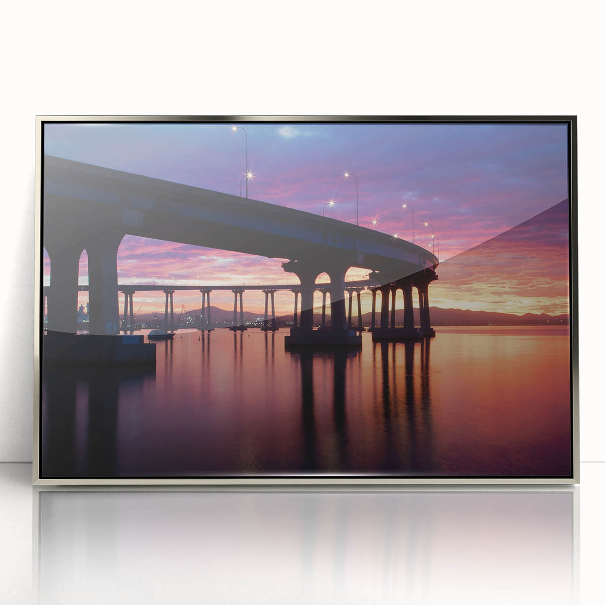 Mid-century modernist art of California's Coronado scenery in muted earth tones on a framed acrylic.