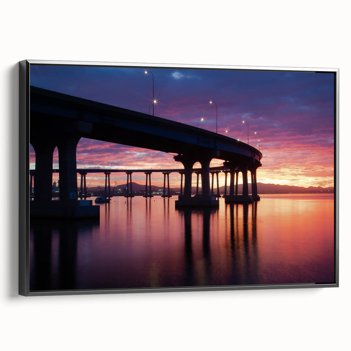 Black and white framed canvas of Coronado, California landscape, ideal for bedroom wall decor.