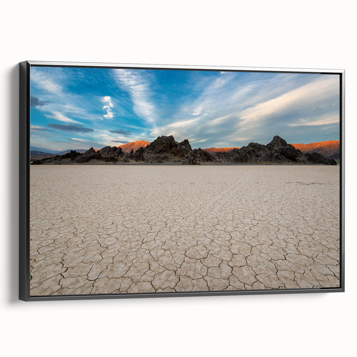 Black and white framed canvas of Death Valley landscape, ideal for bedroom wall art.