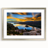 Textured abstract art print of Lake Tahoe in soft blue and gray tones on a framed canvas, ideal for bedroom art.