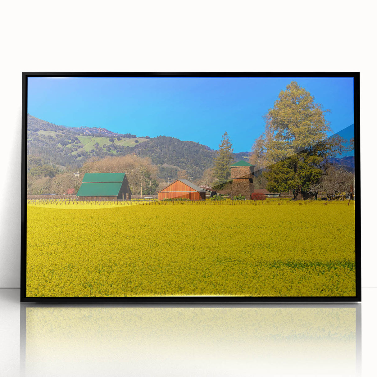 Large abstract wall art of California's Napa Valley in muted earth tones on a framed acrylic.