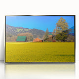 Mid-century modernist art of California's Napa Valley in muted earth tones on a framed acrylic print.