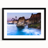 Abstract art print of San Diego skyline in vibrant colors on a large framed canvas, ideal for living room decor.
