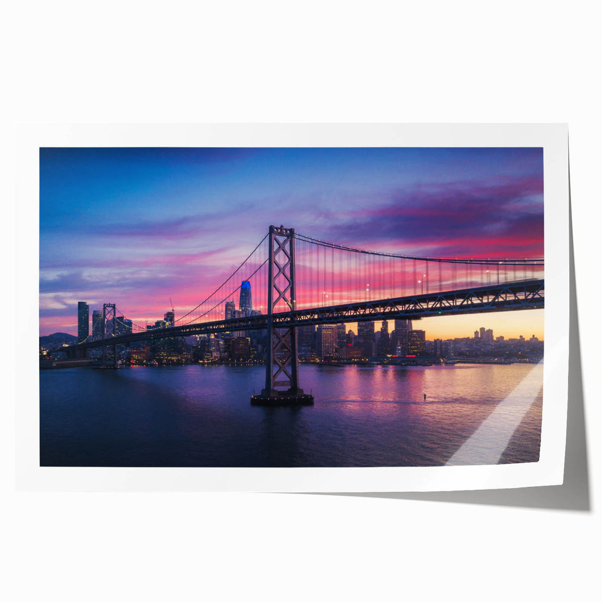 San Francisco skyline in muted gray tones on a rolled canvas print, suitable for art wall dining room.