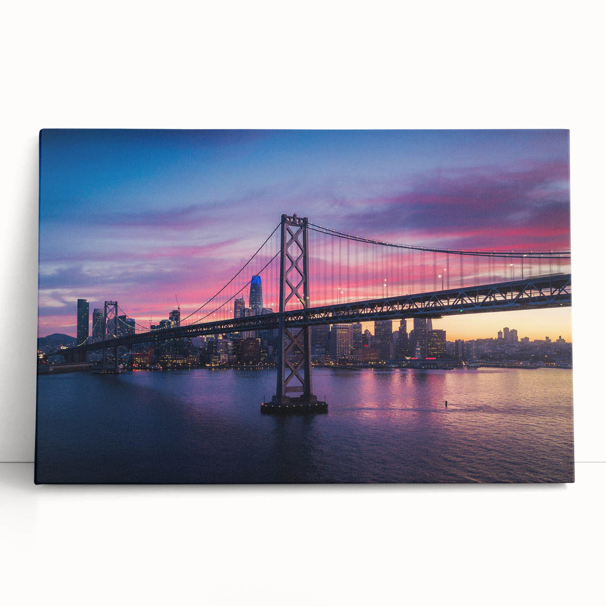 Black and white photo of San Francisco skyline on stretched canvas, ideal for kitchen wall art or bedroom ambiance.