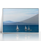 Art deco poster of Santa Barbara scenery in muted tones on framed acrylic, suitable for modern nursery wall art.