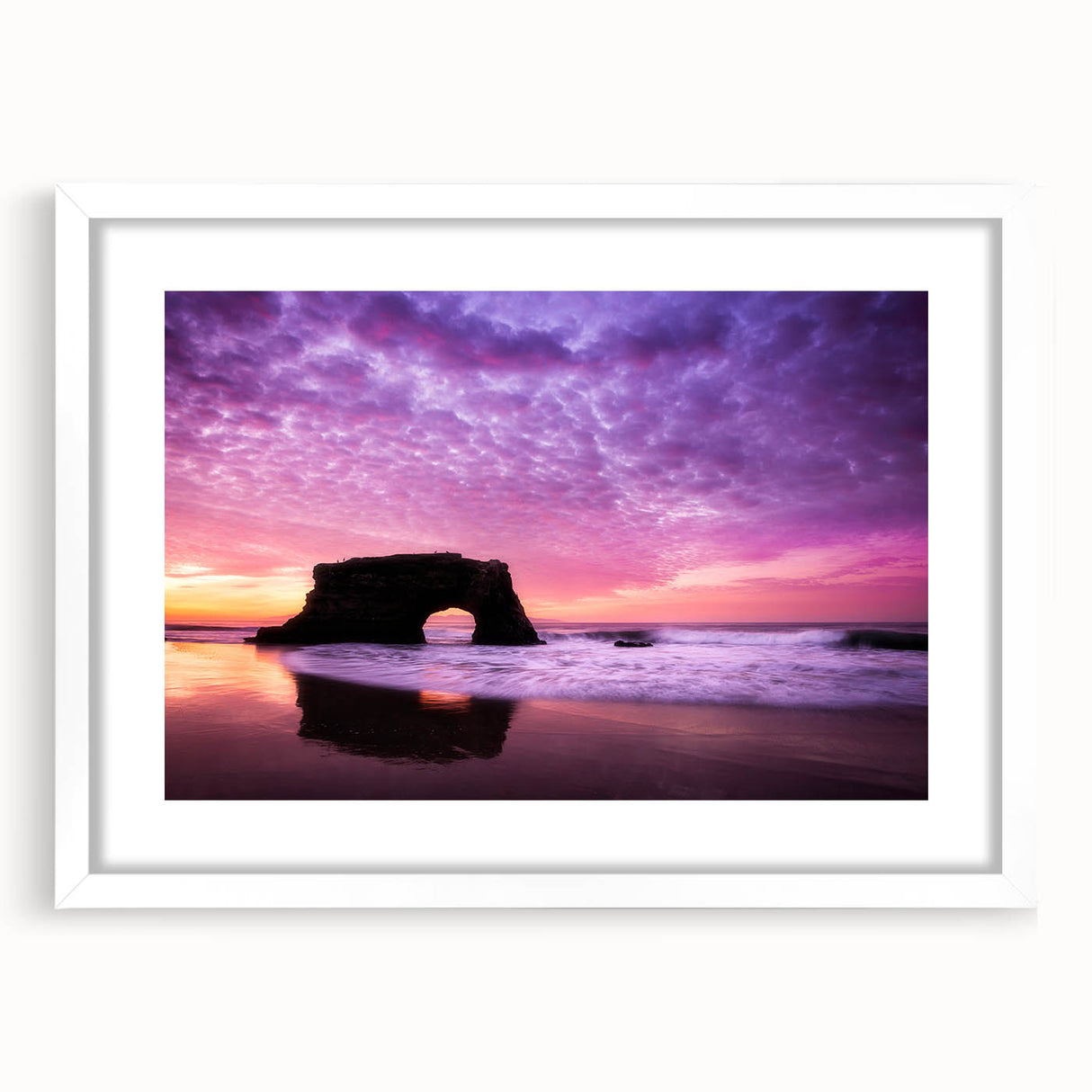 Abstract art print of Santa Cruz landscape in muted earth tones on a framed white mat.