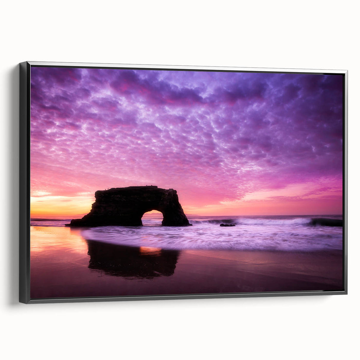 Black and white framed canvas of Santa Cruz landscape, ideal for bedroom wall decor.
