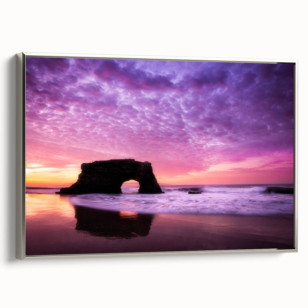 Framed canvas of a vintage-style Santa Cruz landscape painting in colorful tones, ideal for living room decor.