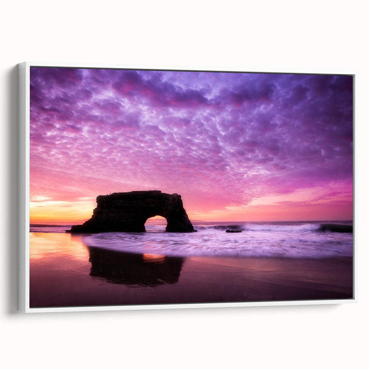 Vintage poster art of Santa Cruz featuring colorful elements on a large framed canvas, ideal for living room decor.