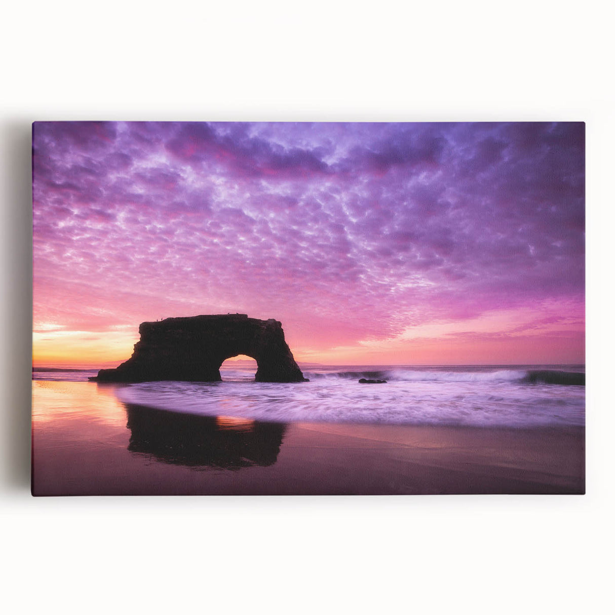 Large black and white stretched canvas featuring the Santa Cruz coastline, ideal for kitchen wall art.