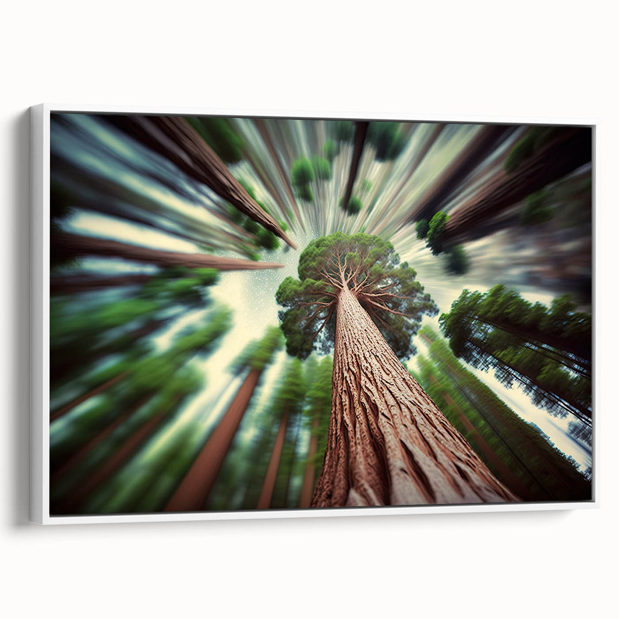 Vintage poster art of California's Sequoia on framed canvas, featuring vibrant green and brown tones.