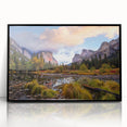 Large abstract wall art depicting Yosemite landscape in muted earth tones, framed in black acrylic.