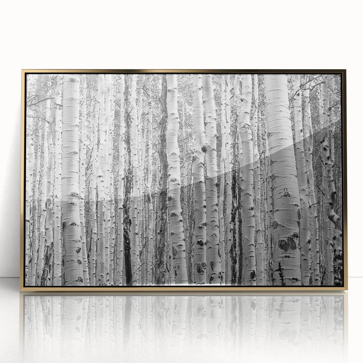 Framed acrylic print of Aspen, Colorado scenery in mid-century modernist style with gold and green tones.