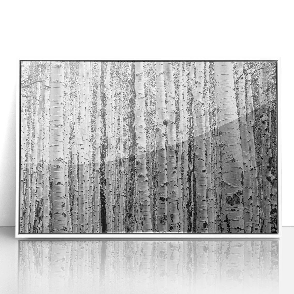 Modern art wall decor featuring a serene Aspen, Colorado landscape in muted earth tones, acrylic print framed in white.