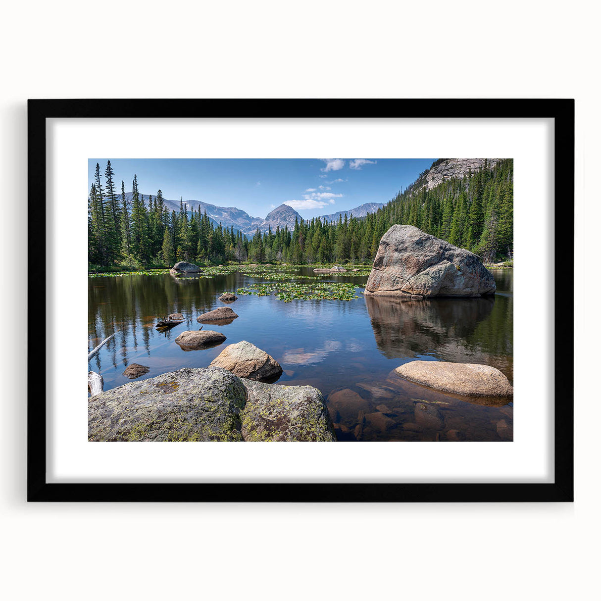Extra large abstract art print featuring textured, colorful art with vibrant hues, framed in black.