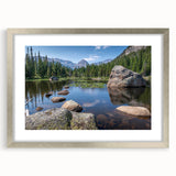 Textured abstract art print of Boulder, Colorado, in muted earth tones on a framed silver mat, ideal for bedroom art.