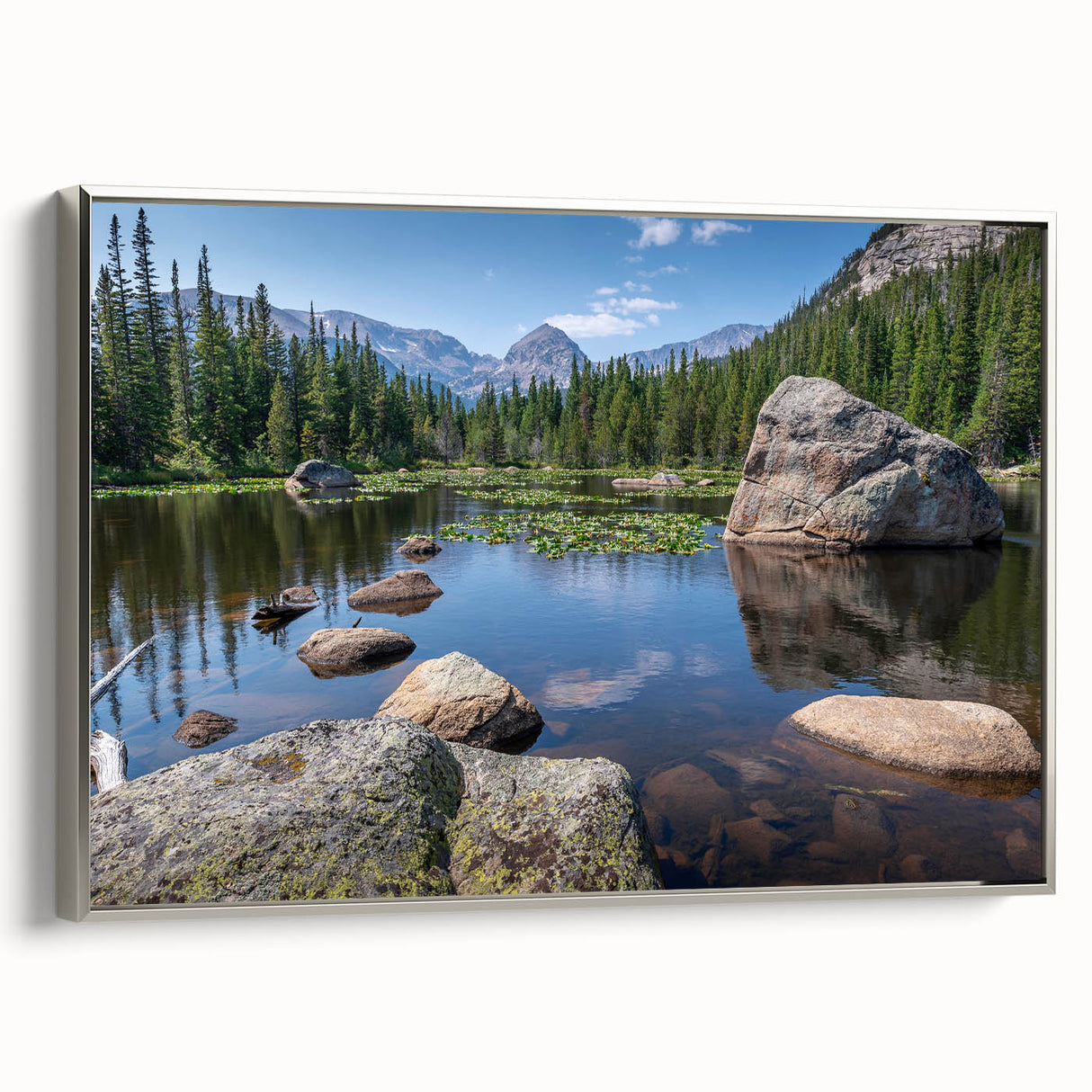 Landscape art painting of Boulder, Colorado, featuring colorful art on framed canvas, ideal for office decor.