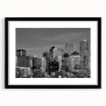 Extra large abstract art print depicting a vibrant, textured representation of the Denver skyline, framed in black.