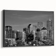 Black and white framed canvas of Denver landscape, ideal for bedroom wall art with a vintage poster style.