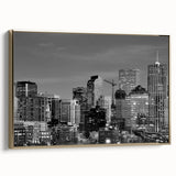 Framed canvas wall art depicting a vintage-style Denver landscape in muted gold and black tones, ideal for bedroom decor.