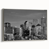 Framed canvas featuring a vintage-style landscape painting of Denver, Colorado in colorful hues, ideal for living room decor.