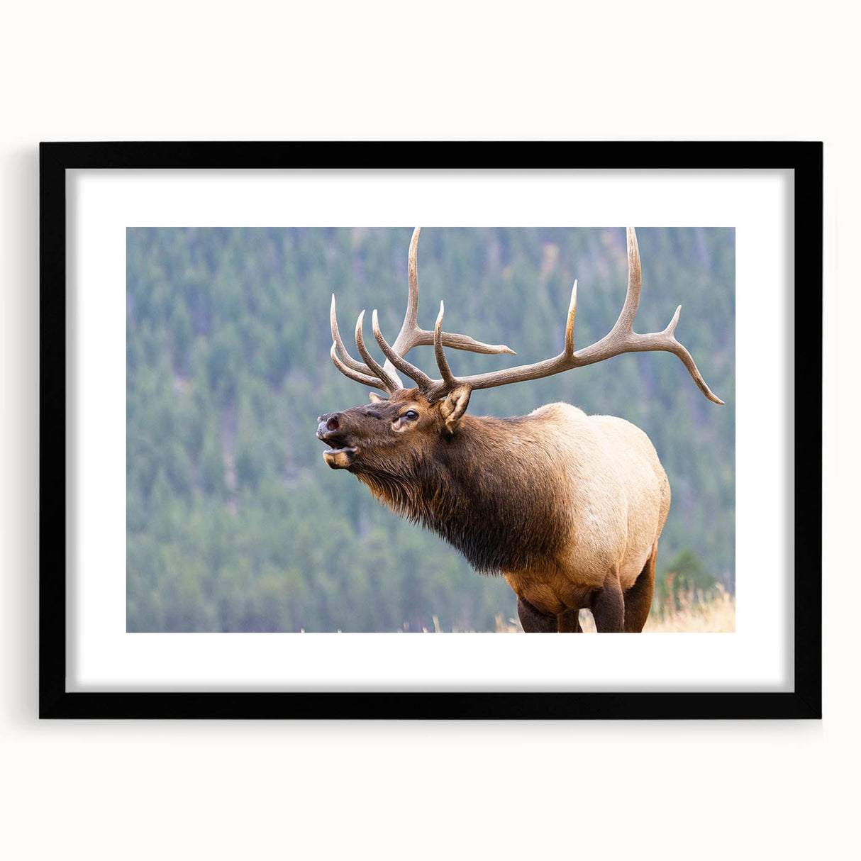 Extra large, textured abstract art print of the Colorado Rocky Mountains in vibrant colors on a framed canvas.