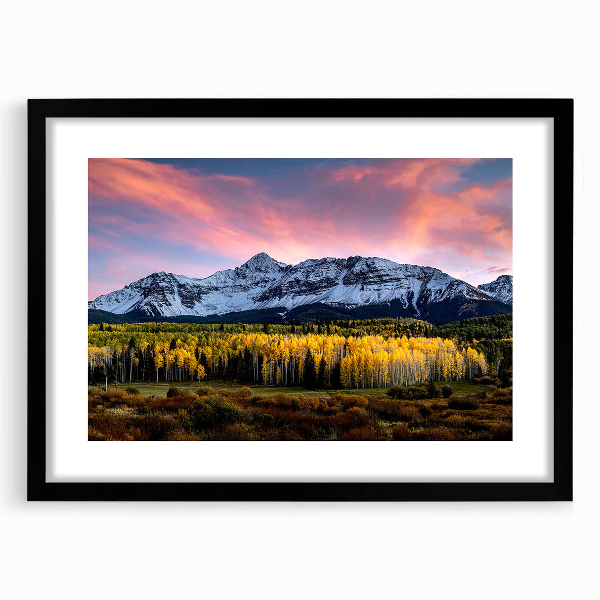 Abstract art print of a colorful Telluride, Colorado landscape on textured canvas.
