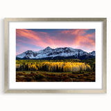 Textured abstract art print of Telluride, Colorado scenery in muted earth tones on a framed silver mat.