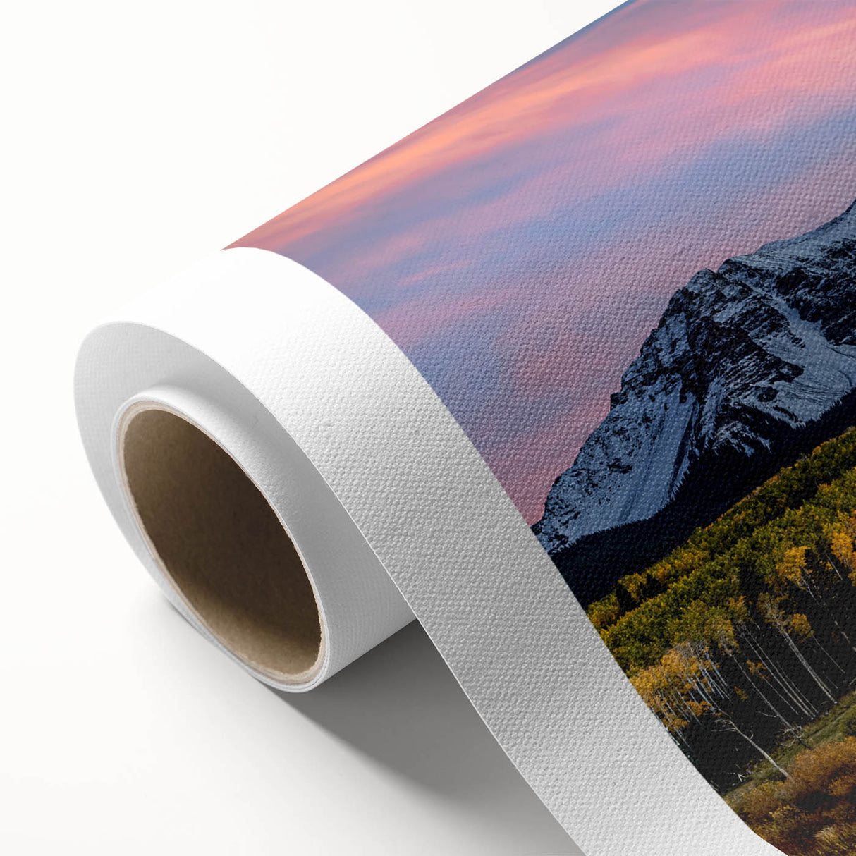 Art deco poster of Telluride, Colorado scenery on rolled canvas, featuring muted earth tones.