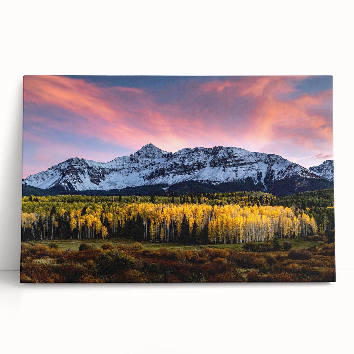 Black and white stretched canvas depicting Telluride, Colorado scenery, ideal for kitchen wall art.