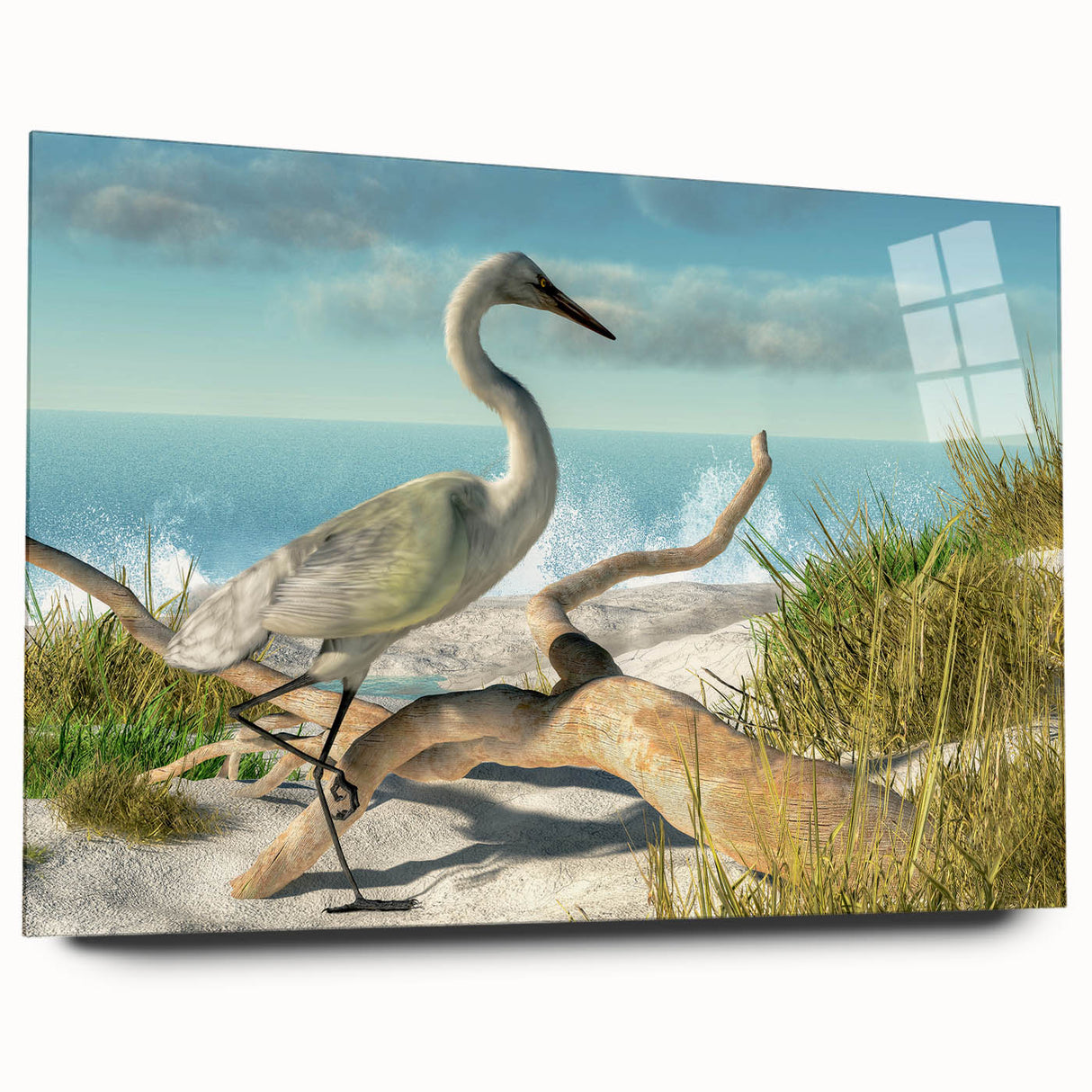 Large abstract wall art featuring a Daytona scenery in muted blue and green tones on acrylic glass.