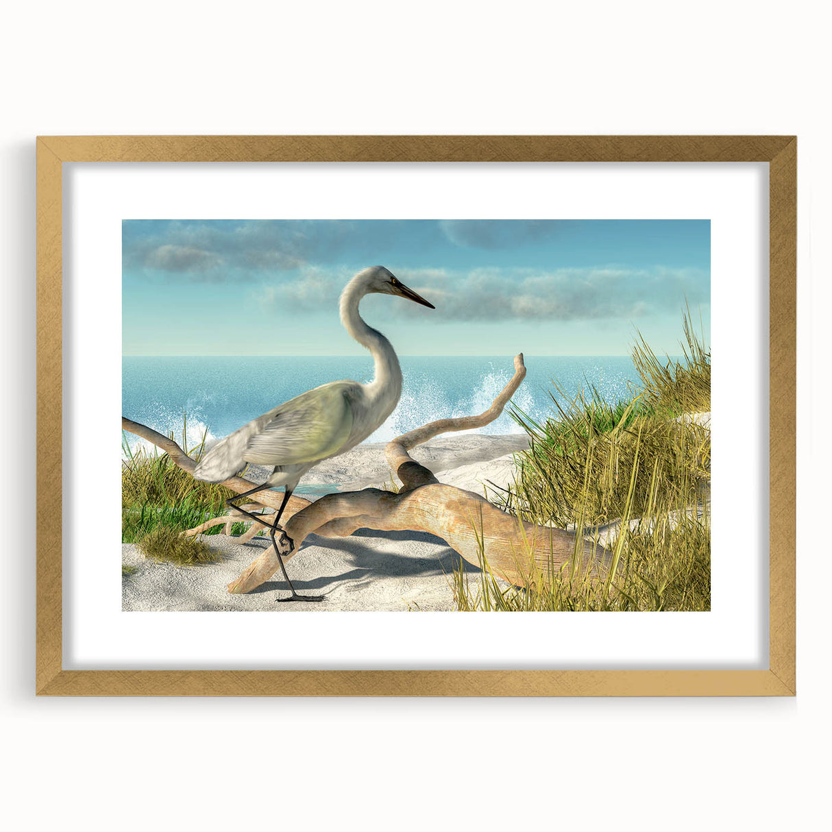 Extra large abstract art print featuring textured strokes in earthy tones on a gold-framed canvas.