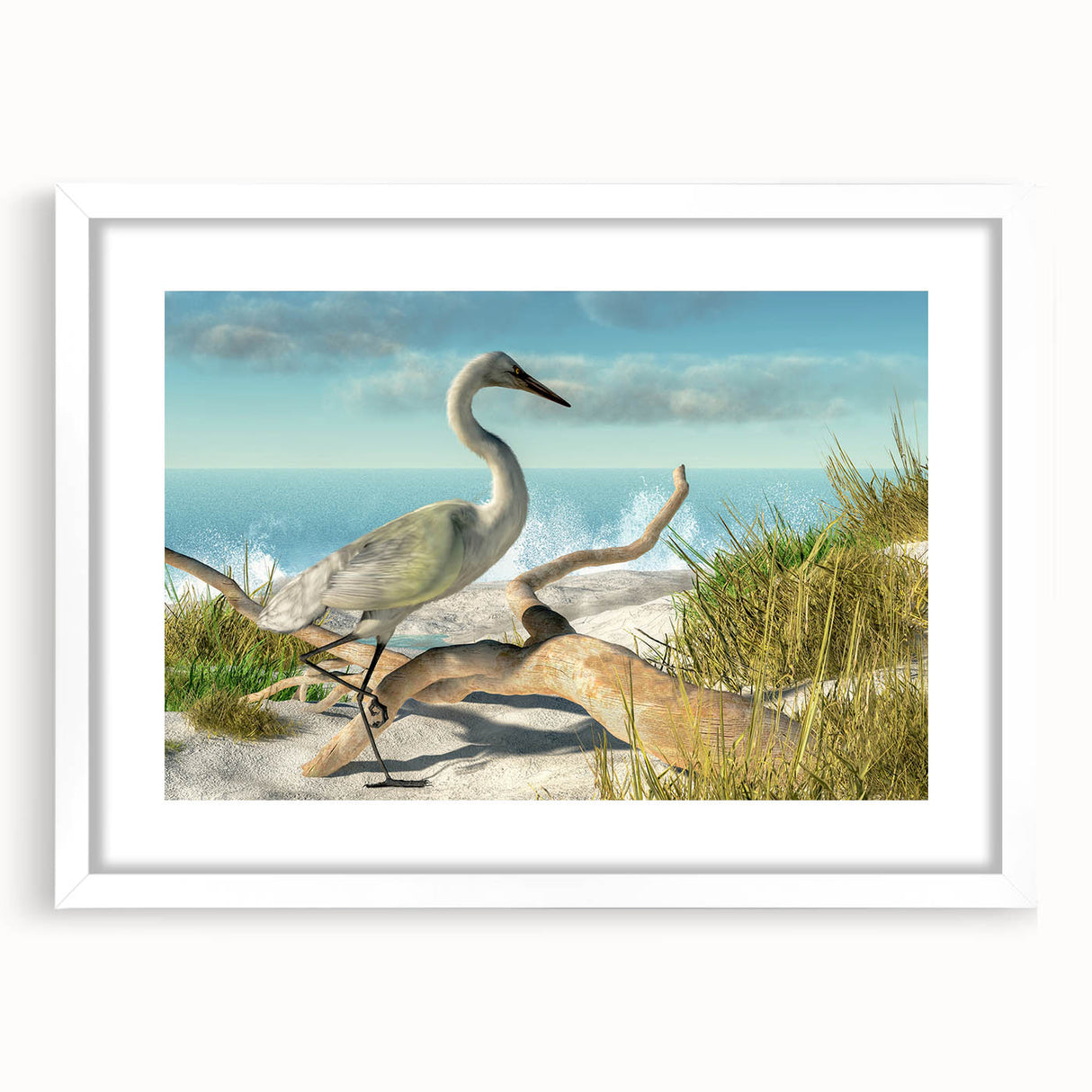 Abstract art print depicting Daytona scenery in muted blue and gray tones on a framed white mat, ideal for dining room decor.