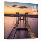 Large abstract wall art depicting a Delaware scenery in muted blues and greens on acrylic glass.