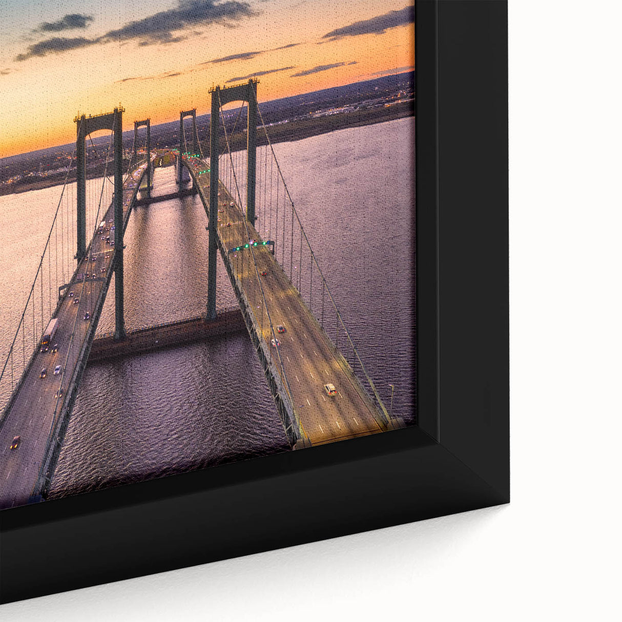 Extra large framed canvas of a textured Delaware scenery in black with colorful accents, ideal for living room decor.