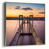 Framed canvas featuring a vintage Delaware landscape painting in colorful hues.