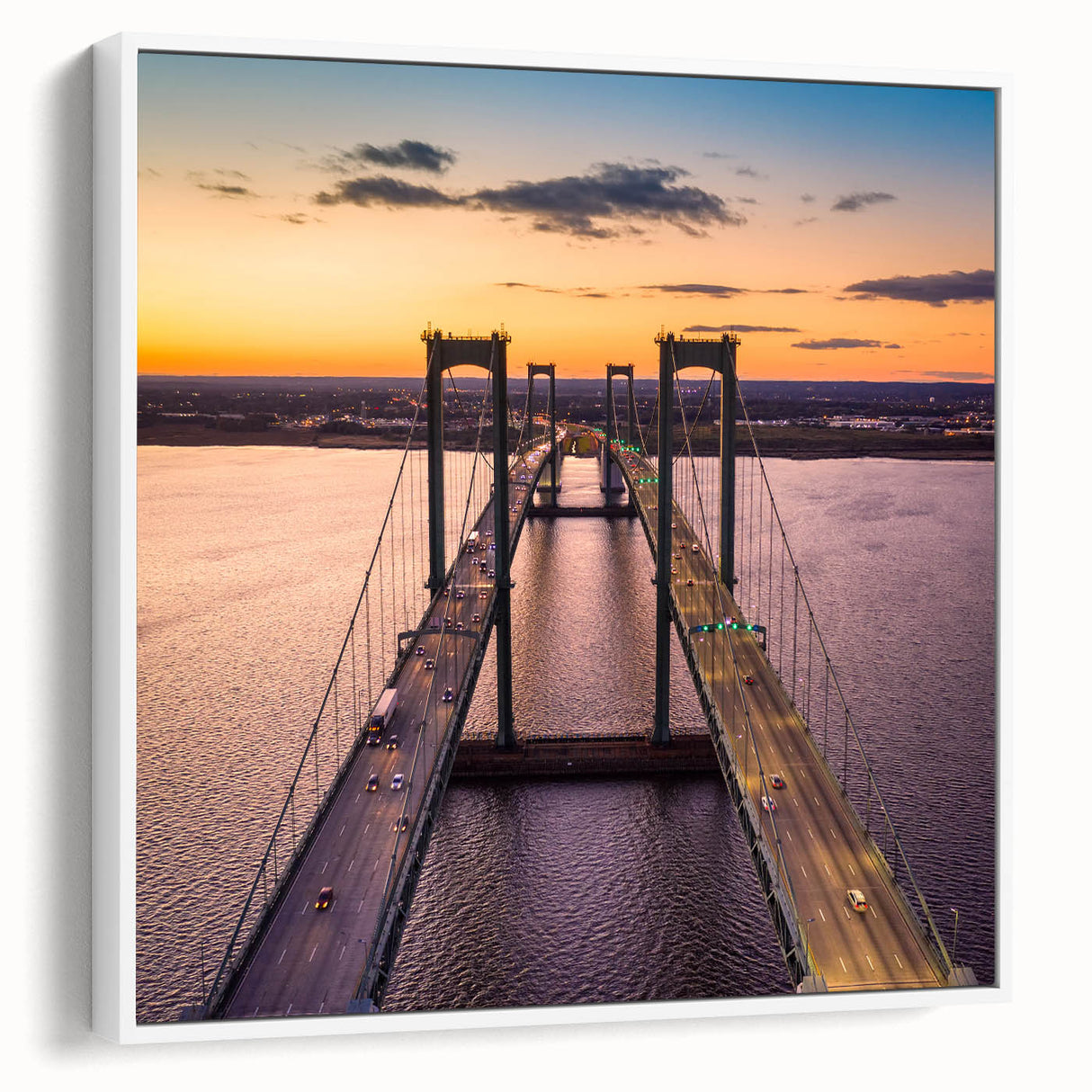 Vintage poster art of Delaware scenery on framed canvas, featuring colorful art with black accents.