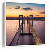 Vintage poster art of Delaware scenery on framed canvas, featuring colorful art with black accents.